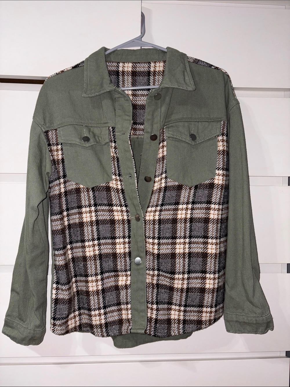 Amazon Olive Green Plaid Shacket Jacket for Women